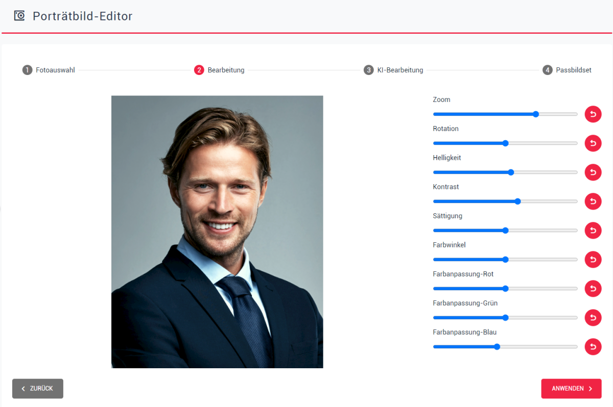 Bildschirmfoto aus der Software VST CREATE PORTRAIT - automatisierte Bildbearbeitung für Fotostudios